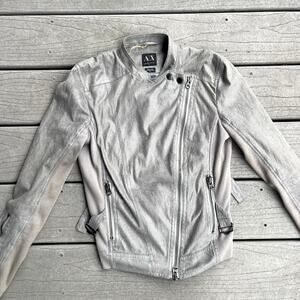 Item 60 Armani grey leather jacket, cross buttoned, S